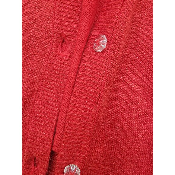 Cat & Jack Girls Red Cardigan Sweater L 10/12 Button-Up Long Sleeve Sparkle Knit - Picture 3 of 7